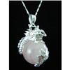 Image 1 : Pink Jade Dragon Sterling Silver Pendant #1907764