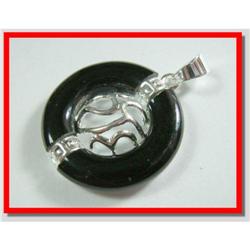 Onyx & S/Silver Hoop Sterling Silver Pendant #1907828