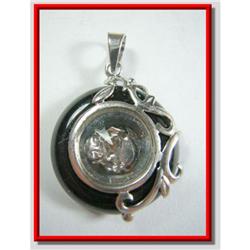 Onyx Alien in Glass Sterling Silver Pendant #1907837