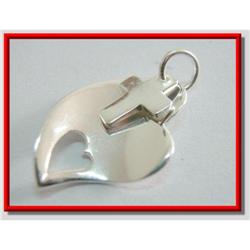 Christian Cross & Heart Sterling Silver Pendant#1907859
