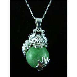 Jade Bead & Dragon Sterling Silver Pendant #1907871