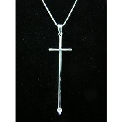 Christian Cross w/Topaz Sterling Silver Pendant#1907876