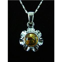 Lemon Amber Flower Sterling Silver Pendant #1907881