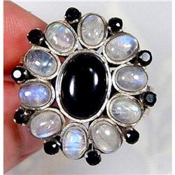 Black Onyx & Rainbow Moonstone Flower  #1908784