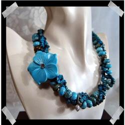 WOW three strand Handcrafted TURQUOISE Necklace#1908915