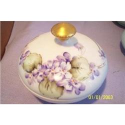 T&V Limoges Powder Jar - Handpainted Violets #1909014