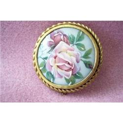 Handpainted Limoges Brooch - Pink and Red Roses#1909029