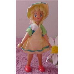 Doll Wood Made in Poland blonde Girl Yellow #1909777
