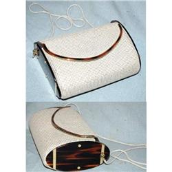 White enamel mesh purse w/vint marbled Plastic #1910373