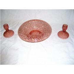 3 Piece Set of Peach Bowl and Candle Holders #1910758