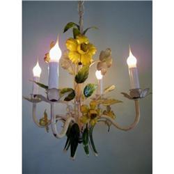 Petite Italian Tole Chandelier with Yellow #1940723