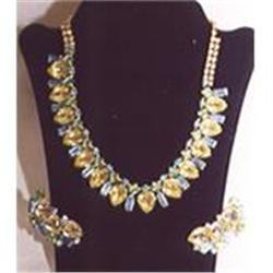 Blue & pale yellow Rhinestone necklace and #1940810