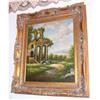 Image 1 : Oil on Canvas Old Ruins Painting Gold Leaf #1940865