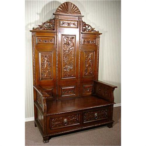 ANTIQUE ROSE MAHOG VICTORIAN HALL TREE BENCH 1941438