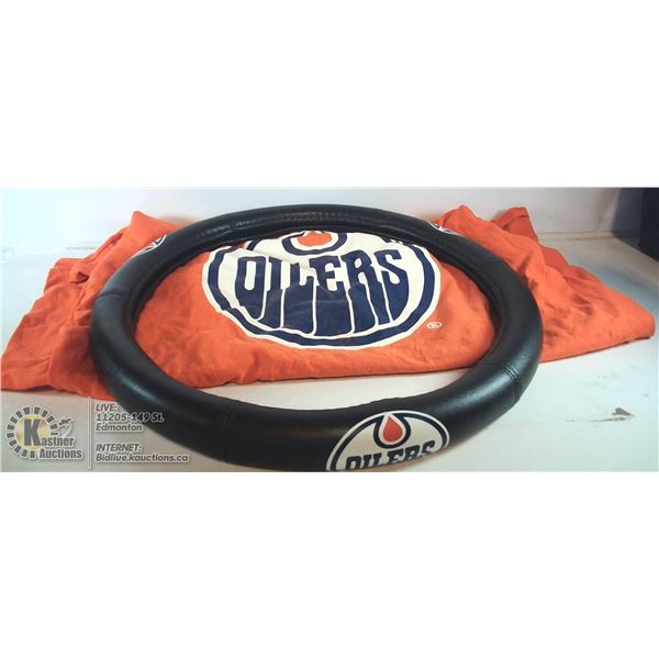 EDMONTON OILERS STEERING WHEEL COVER & T-SHIRT