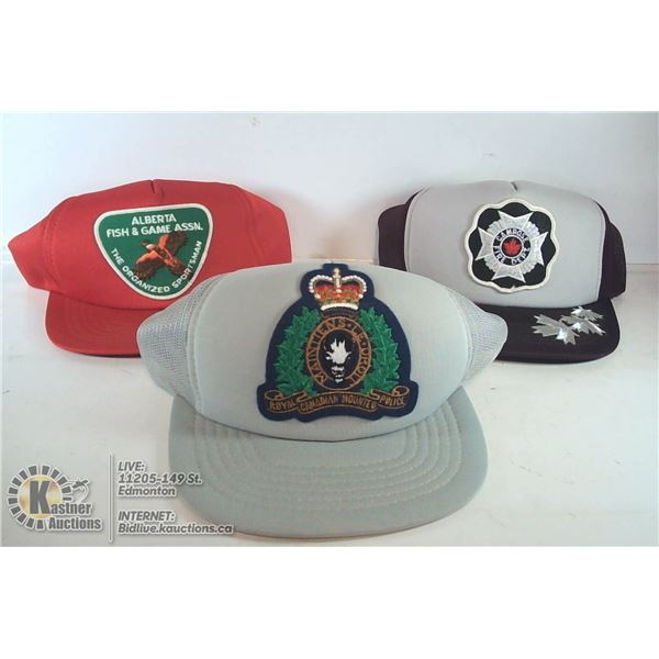 LOT OF 3 EMERGENCY RESPONSE HATS - RCMP, FIRE DEPT