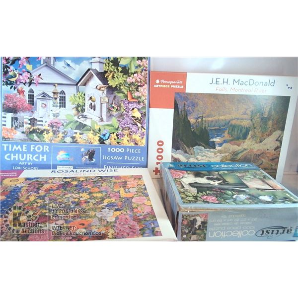 LARGE FLAT OF 1000 PIECE PUZZLES