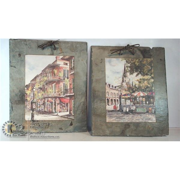 LOT OF 2 NEW ORLEANS ROOFING SLATE ART