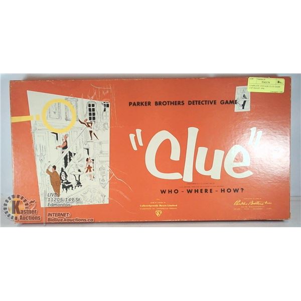 COMPLETE VINTAGE CLUE GAME COPYRIGHT 1956