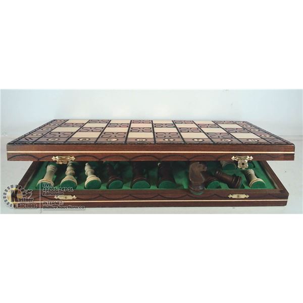 WOOD BURNED CHESS SET.