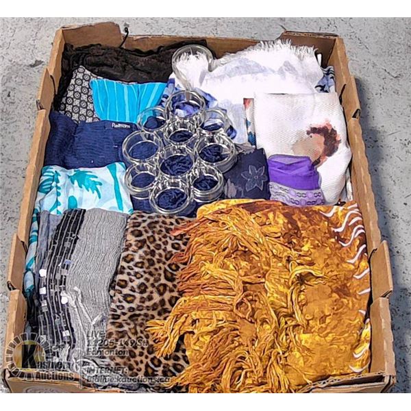 FLAT WITH 13 MULTI-WEATHER SCARVES & SHAWLS