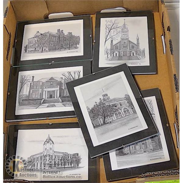 LOT OF 6 SCETCHES OF HISTORICAL EDMONTON BUILDINGS