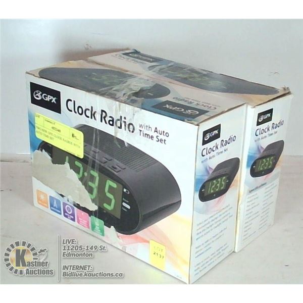 TWO NEW GPX CLOCK RADIOS WITH AUTO TIME SET
