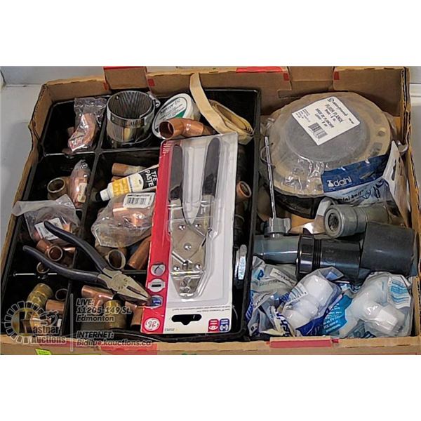 FLAT OF PLUMBING/ELECTRICAL TOOLS + SUPPLIES