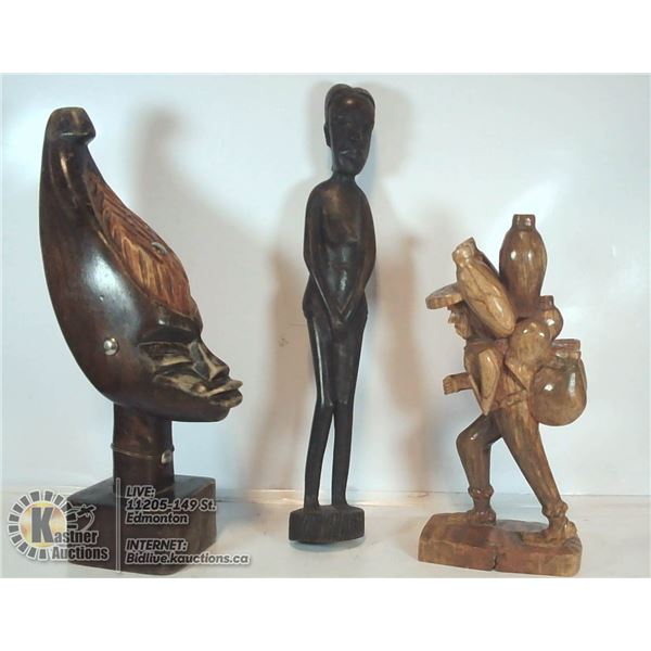 UNCLAIMED FALT OF 3 WOOD CARVED FIGURES
