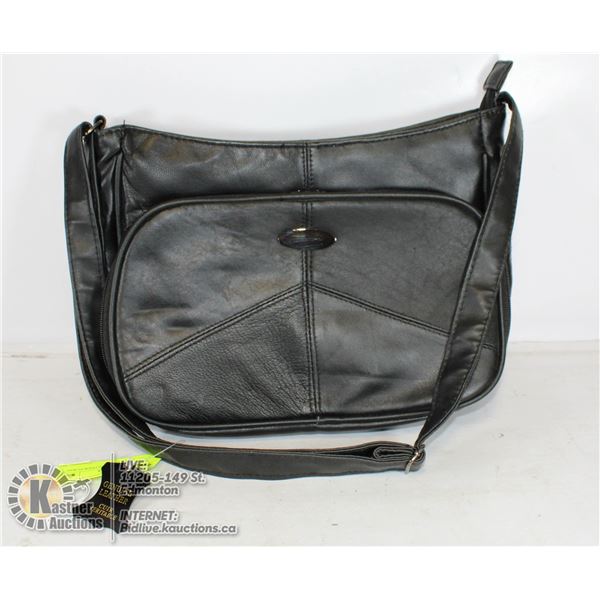 GENUINE BLACK LEATHER PURSE WITH ADJUSTABLE