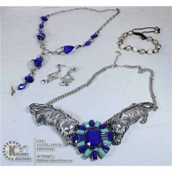 UNIQUE DOUBLE TIGER NECKLACE EARRINGS & GLASS