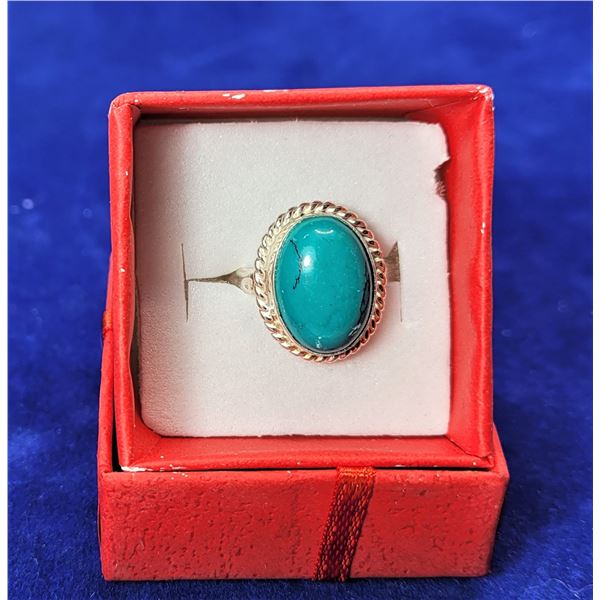 16)   OVAL NATURAL TURQUOISE RING SET IN 925