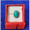 Image 1 : 16)   OVAL NATURAL TURQUOISE RING SET IN 925