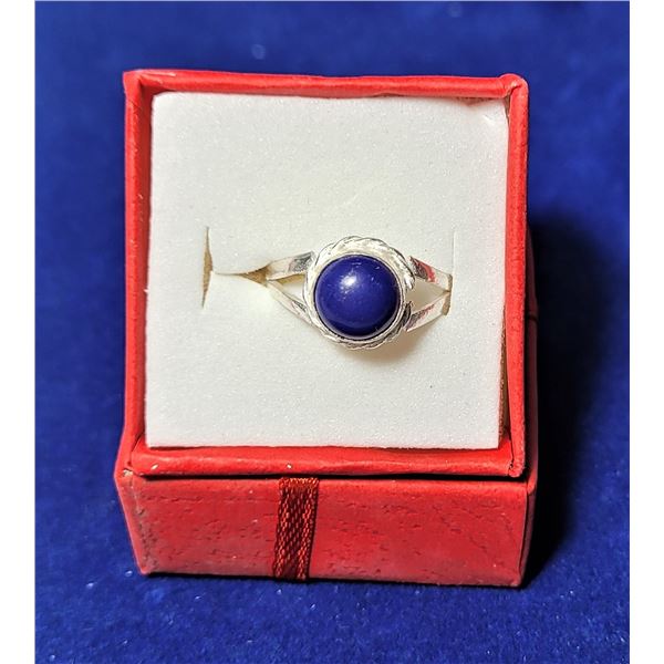 3)  NATURAL ROUND LAPIS LAZULI RING,  SIZE 6.