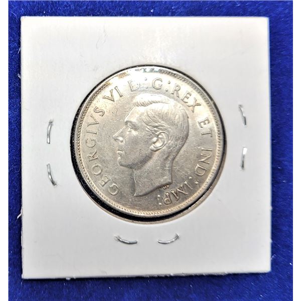 19)  CANADIAN 1943 SILVER 50 CENT COIN. CURRENCY