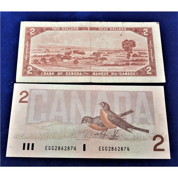 18)  LOT OF 2 CANADIAN $2.00 BANKNOTES, 1986 &