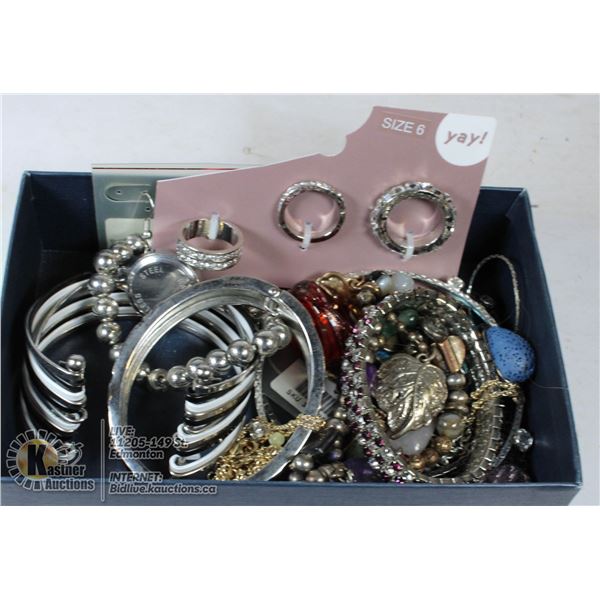 BOX W/ RINGS WATCH BANGLES NECKLACES
