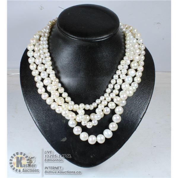 STERLING SILVER 7-11MM WHITE 4 ROW PEARL NECKLACE