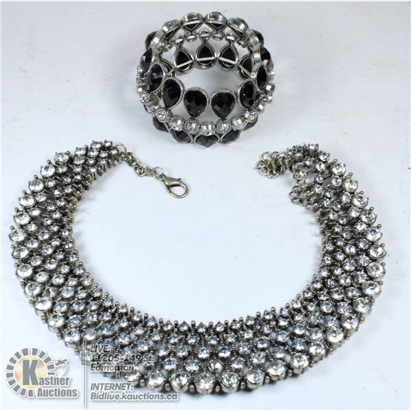 HEAVY RHINESTONE NECKLACE & BRACELET SET IN BOX