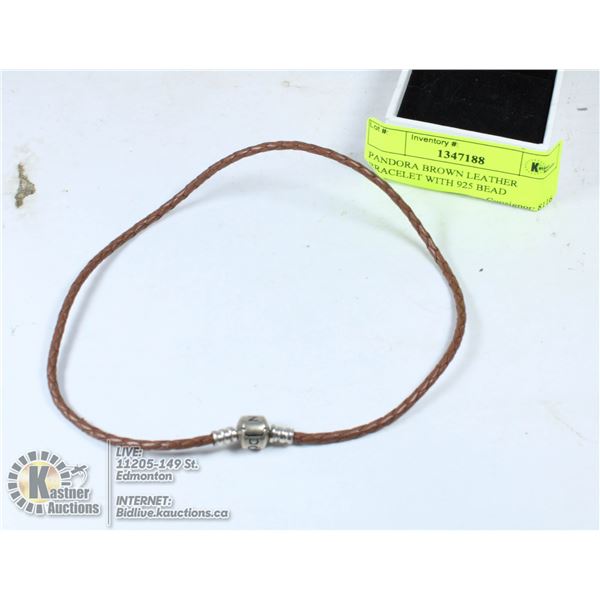 PANDORA BROWN LEATHER BRACELET WITH 925 BEAD