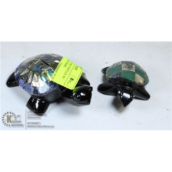 BLACK ONYX STONE TURTLES W/ INLAID MOTHER O PEARL
