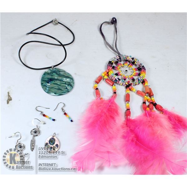 DREAM CATCHER & BOX W/ MIXED NATIVE JEWELRY