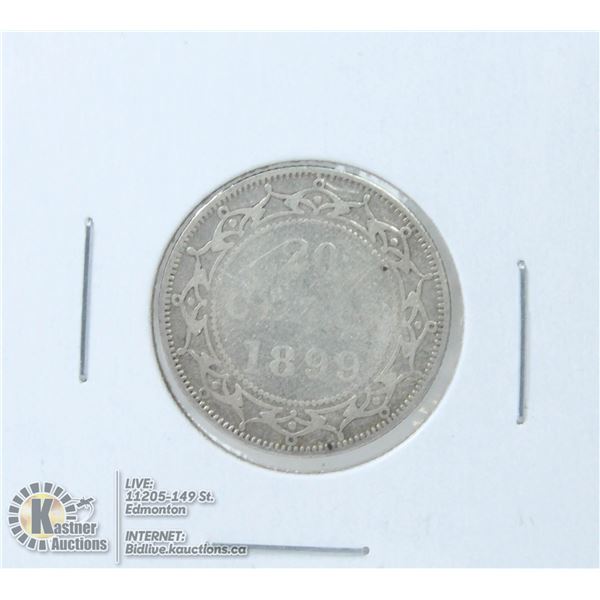 1899 VICTORIAN NEWFOUNDLAND SILVER 20 CENT