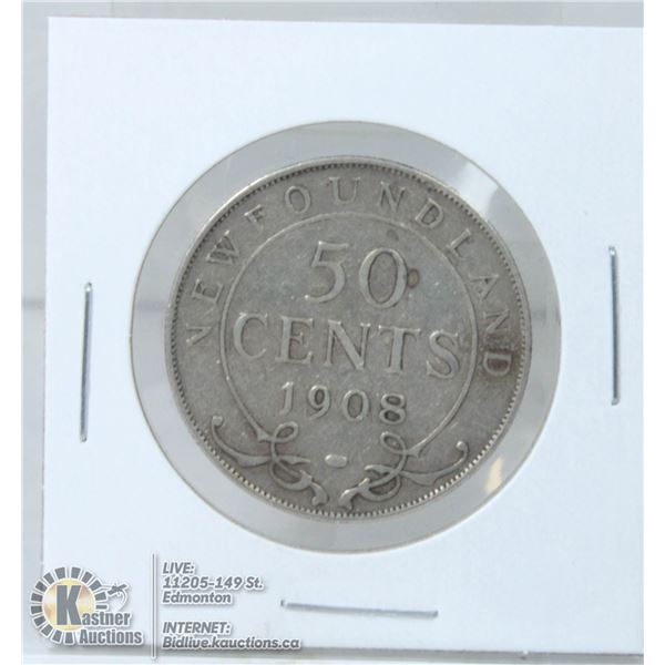 1908 EDWARDIAN NEWFOUNDLAND SILVER 50 CENT