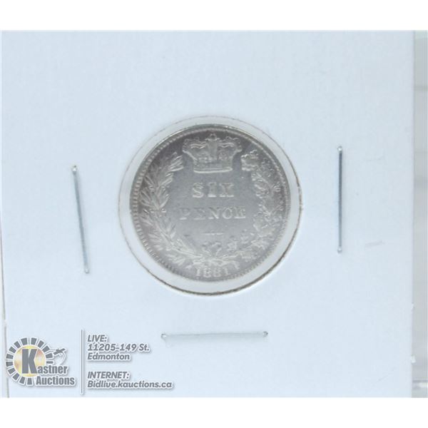 1881 VICTORIAN SILVER 6 PENCE COIN