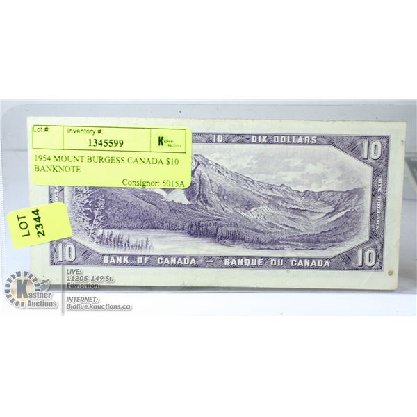 1954 MOUNT BURGESS CANADA $10 BANKNOTE
