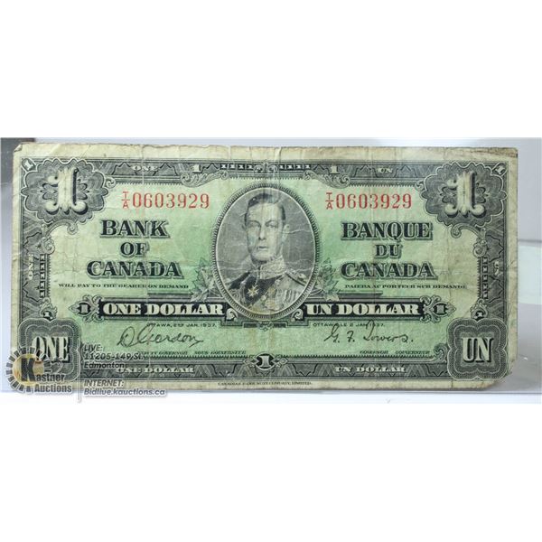 1937 GEORGE VI CANADA $1 BANKNOTE
