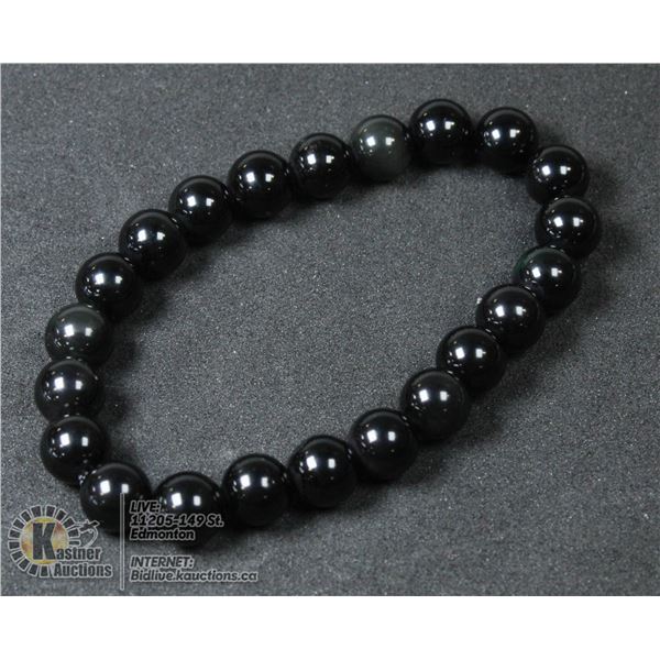 #218- NATURAL BLACK OBSIDANT BEAD BRACELETE 8 MM