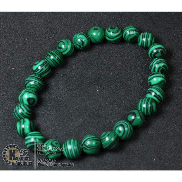 #225- NATURAL MALACHITE BEAD BRACELET 8MM