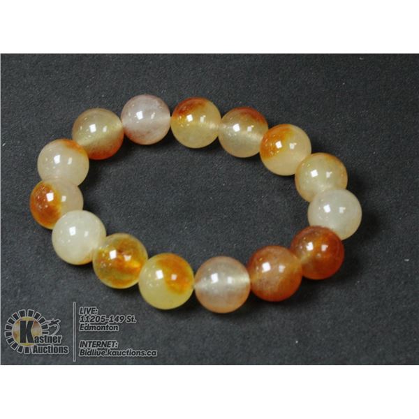#233- NATURAL YELLOW JADE BEAD BRACELET 14MM